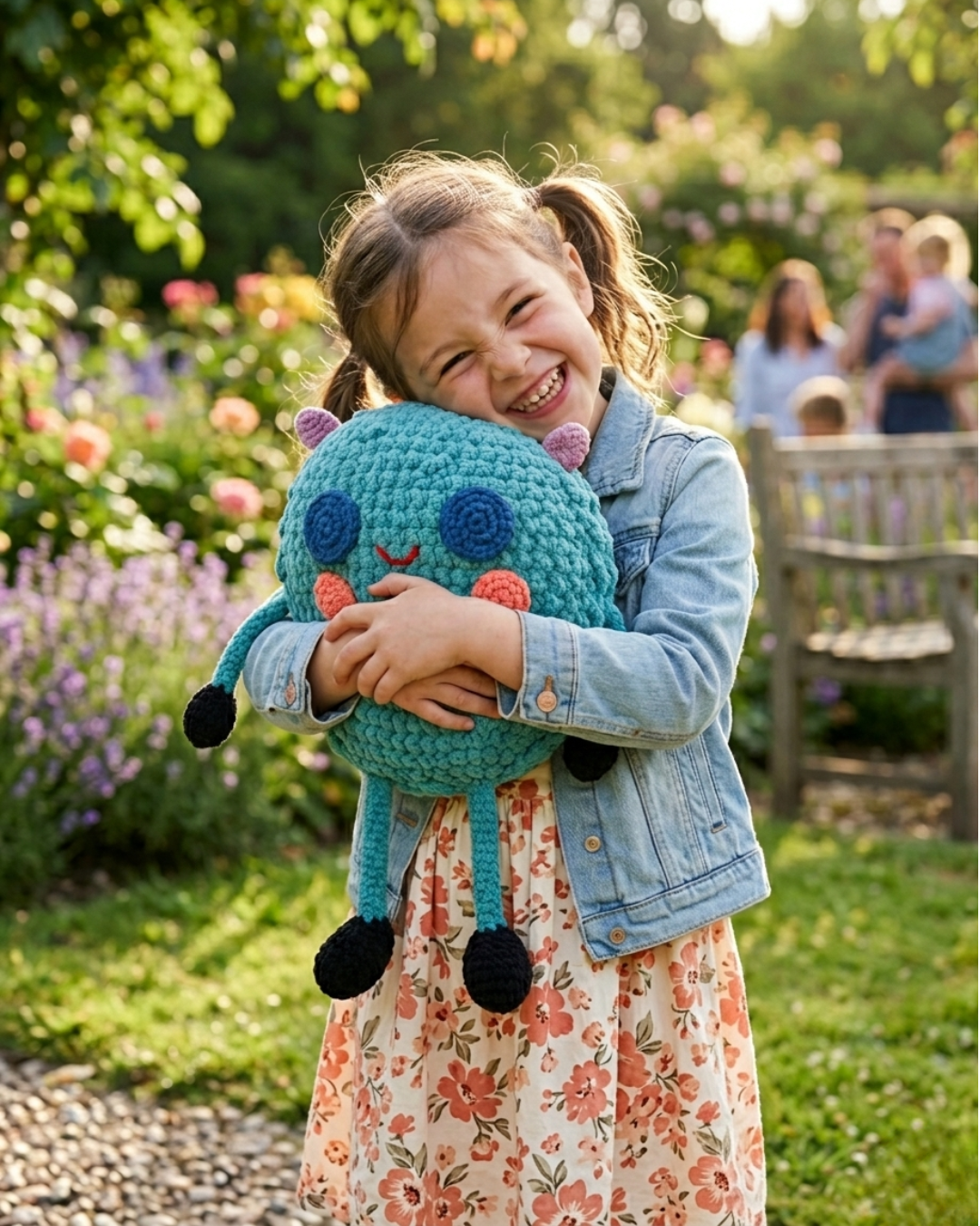 Girl hugging teal Doodle