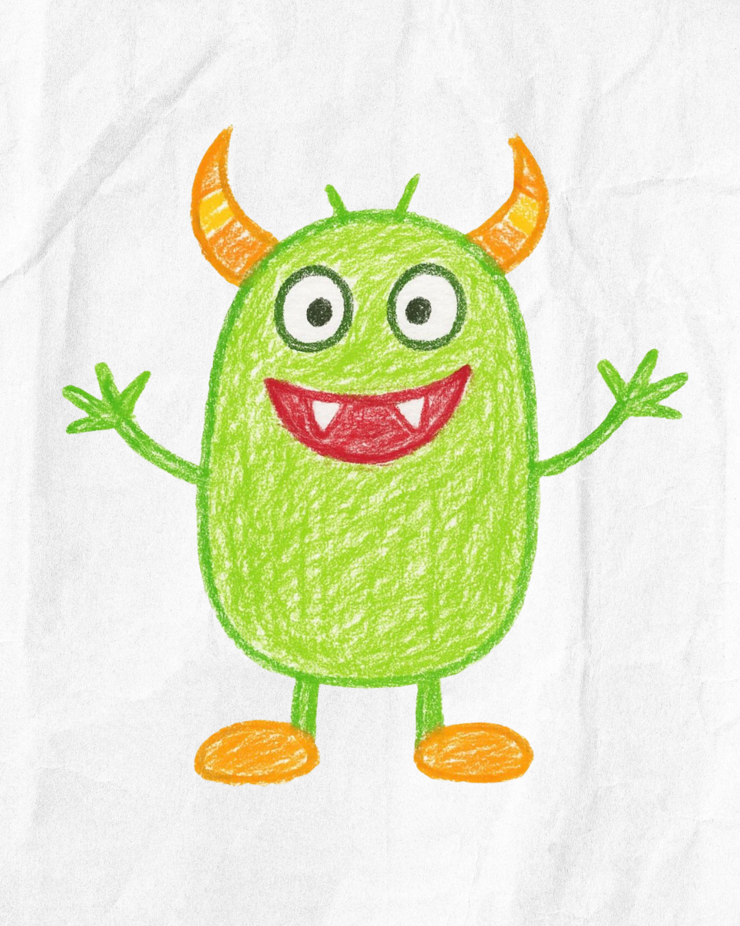 gambar krayon anak monster hijau sebelum dibuat boneka rajut